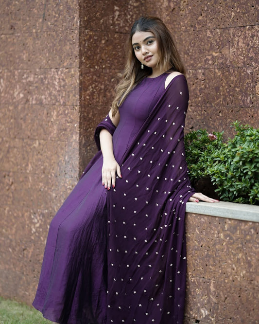 Purple Color Anarkali Suit With Embroidery Work