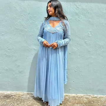 Ice Blue Anarkali Suit With Hand Work