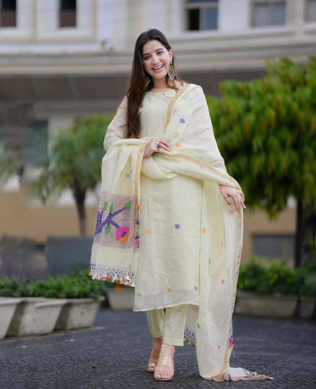 Off White Linen Full Kurta Paired
