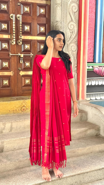 Red Linen Full Kurta Paired