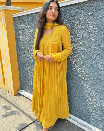 Yellow Anarkali Suit With Embroidery Work