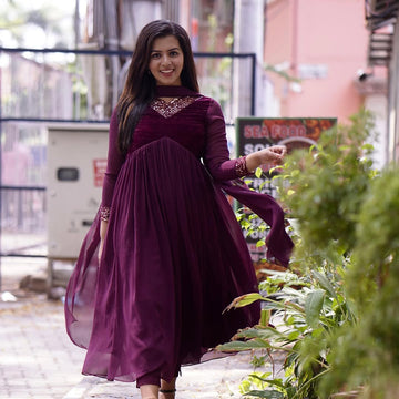 Purple Anarkali Suit With Handwork