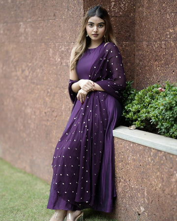 Purple Color Anarkali Suit With Embroidery Work