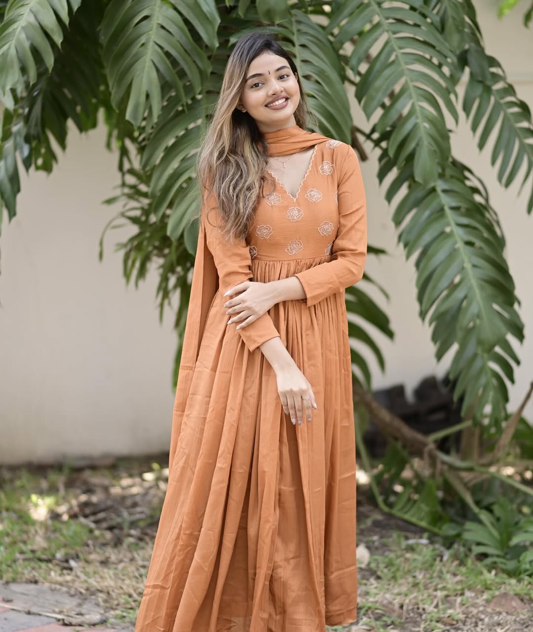 Light Orange Anarkali Suit With Embroidery Work
