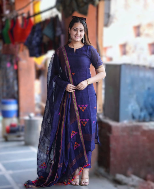 Handwoven Royal Blue Kurta Paired