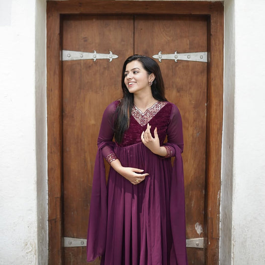 Purple Anarkali Suit With Handwork