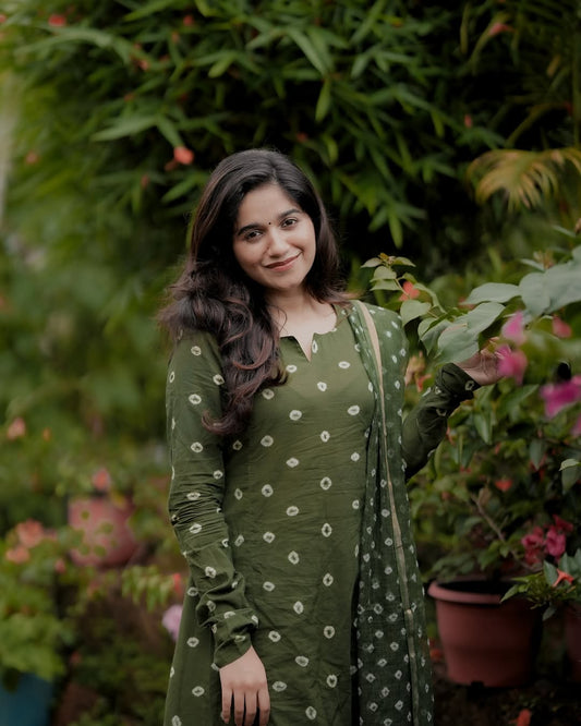 Bandhani Handblocked A-Line Kurta Set