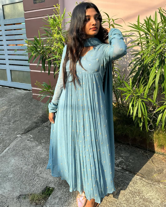 Beautiful Blue Georgette Kali Cut Maxi