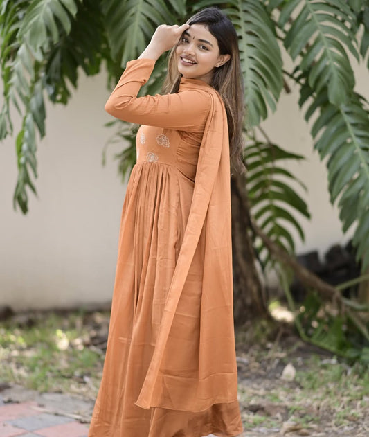 Light Orange Anarkali Suit With Embroidery Work