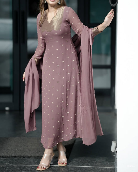 Viscose Georgete With Golden Butti