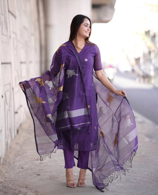 Indigo Handwoven Linen Silk Set