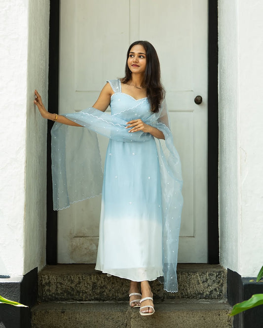 Beautiful Ice Blue Anarkali Suit